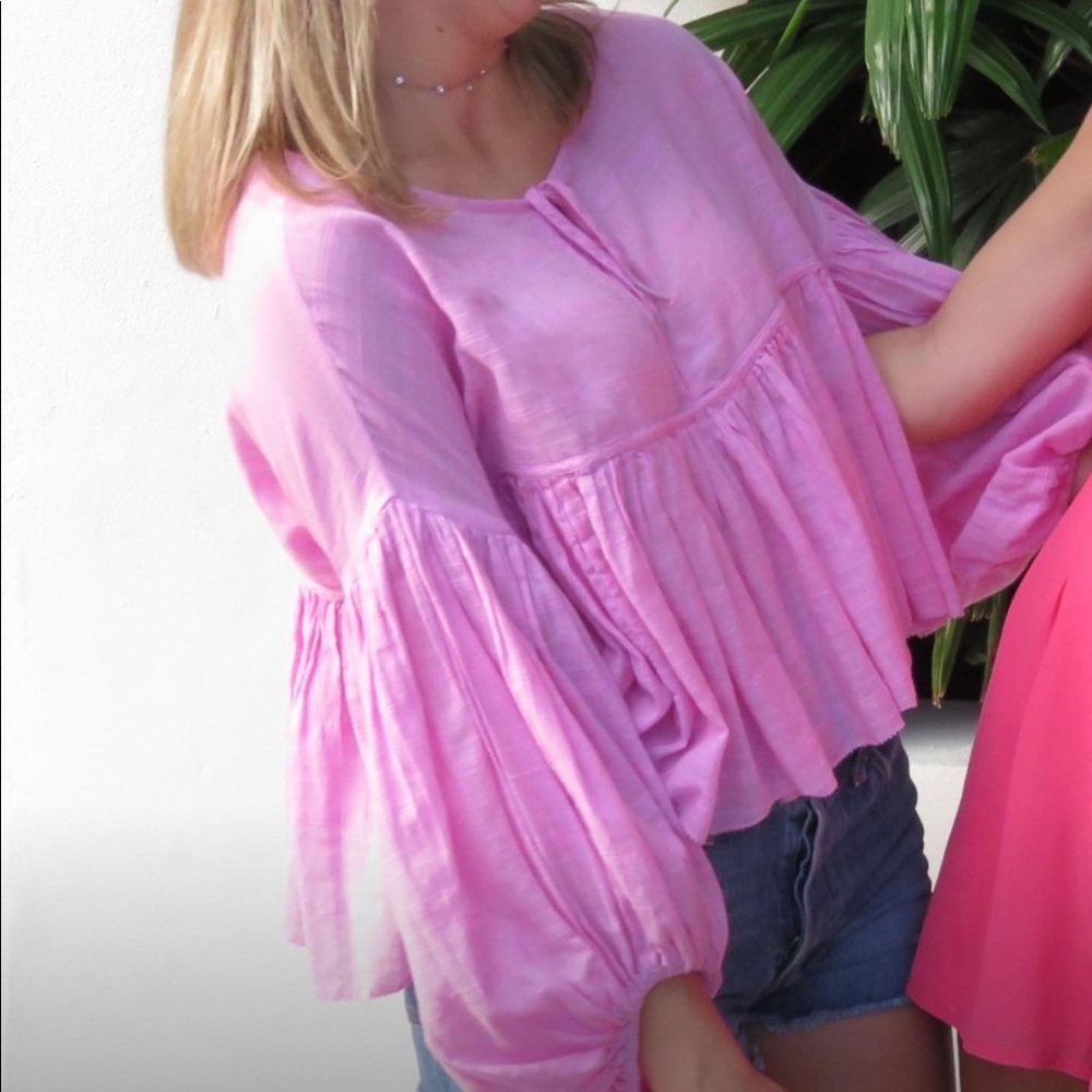 Free People Flowy Linen Pink Top